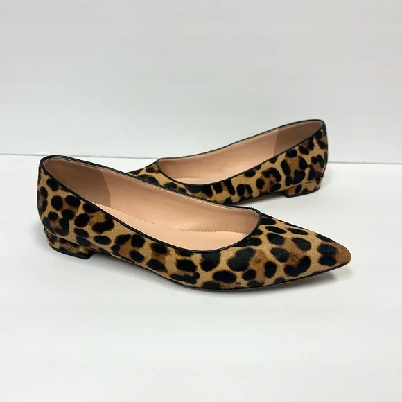 J Crew Leopard Print Shoes Women 9 Calf Hair Ballet Flats Pointed Toe Tan Brown - Picture 10 of 14